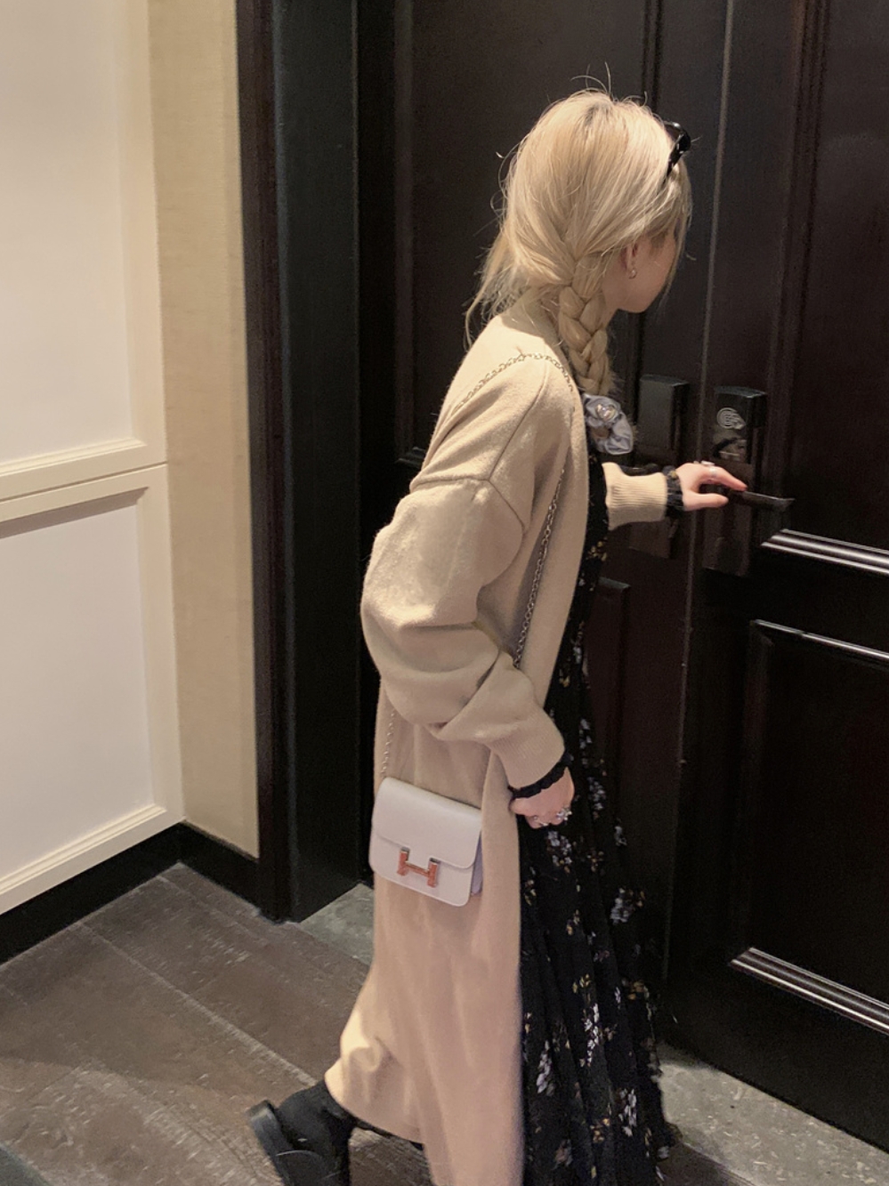大码针织衫外套女秋冬宽松慵懒随性长袖毛衣开衫中长款微胖外套