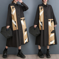 批发实拍<b class='q'>春秋</b>新款宽松大码拼接休闲简约通勤甜美长袖衬衫<b class='q'>连衣裙</b>