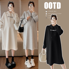 批发实拍优质款新款孕妇春装时尚长款卫衣<b class='q'>宽松</b>显瘦休闲连帽<b class='q'>连衣裙</b>