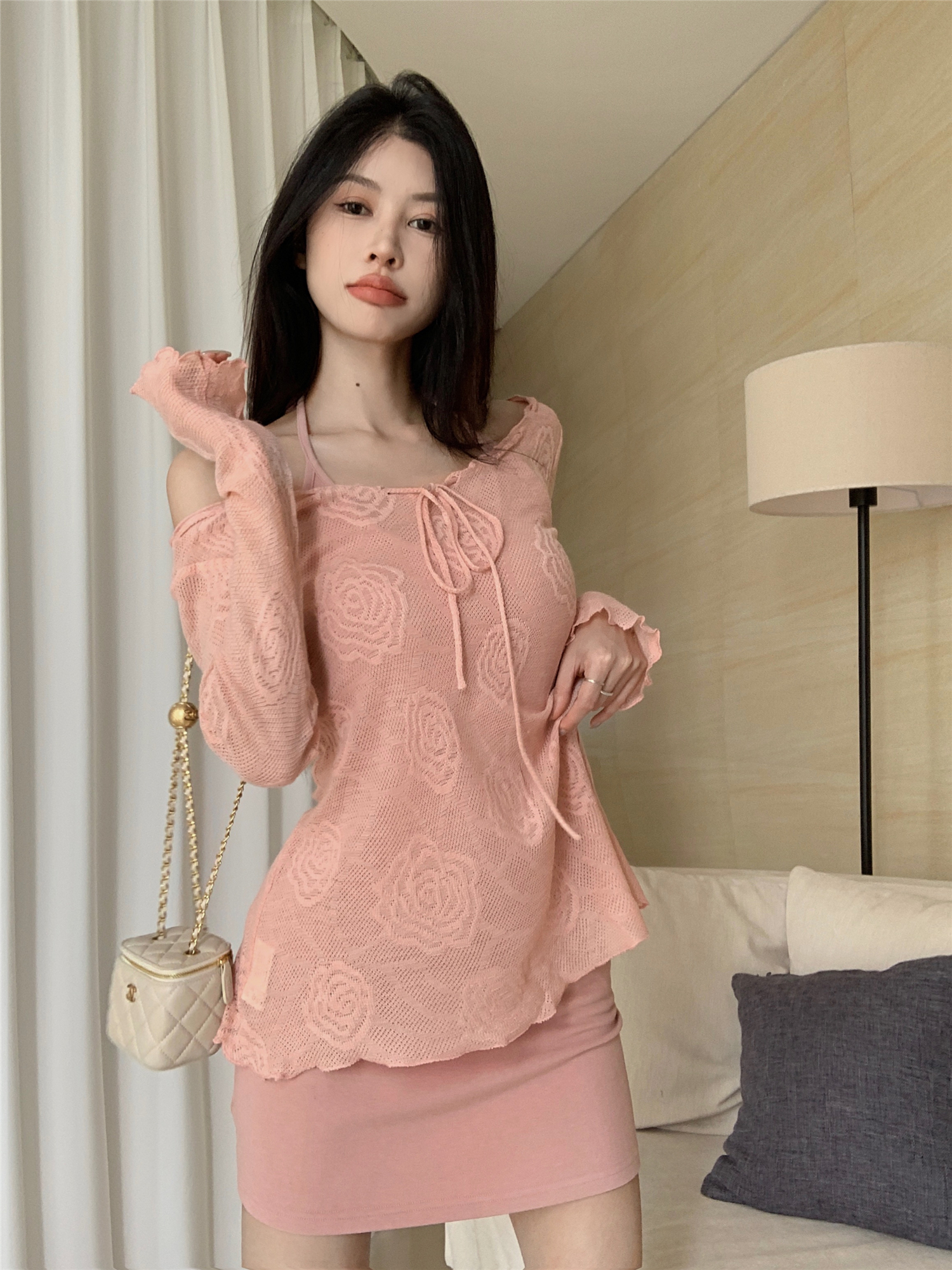实拍实价~美神降临/针织挂脖吊带套装连衣裙温柔纯欲风裙子