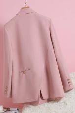 粉色小西装外套女2023春秋新款设计感小众显瘦休闲宽松西服上衣