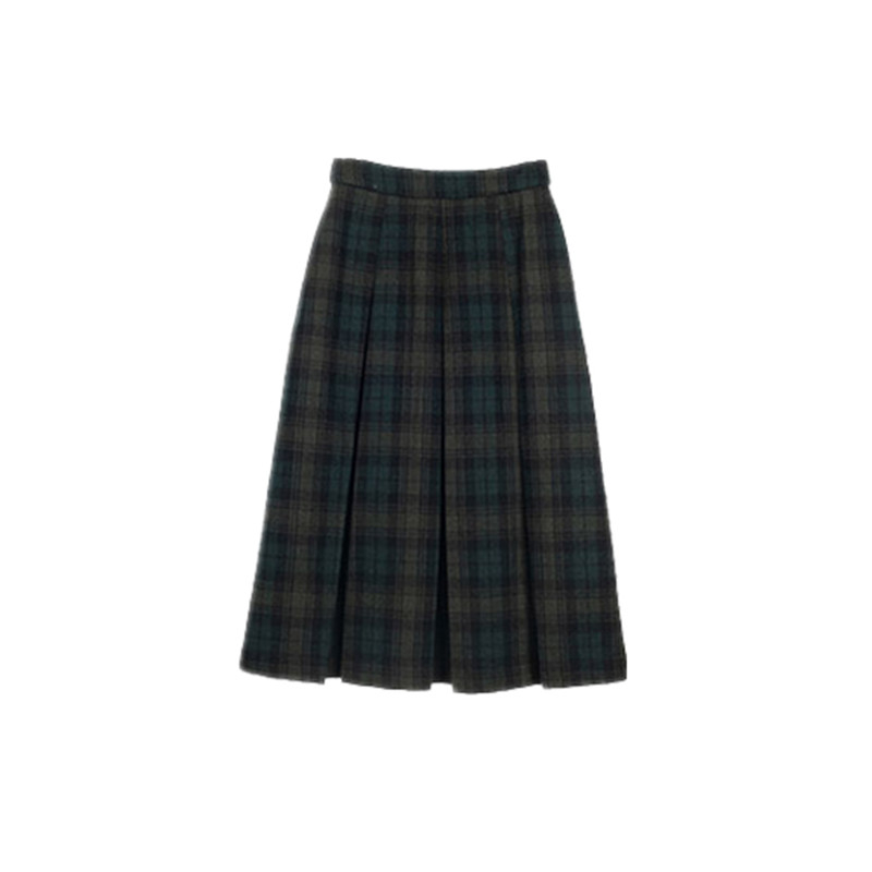 High-end French retro plaid pleated woolen skirt mid-length high-waisted long skirt  winter skirt for women