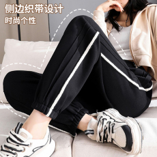 现货孕妇秋冬季新款束脚运动裤九分裤 显瘦直筒哈伦裤小个子长裤