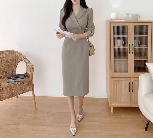 프렌치 레트로 V넥 벨트 리본 수술 원피스 상세 이미지 2