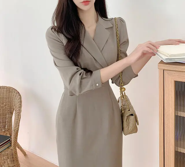 프렌치 레트로 V넥 벨트 리본 수술 원피스 상세 이미지 3