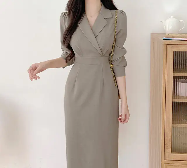 프렌치 레트로 V넥 벨트 리본 수술 원피스 상세 이미지 4