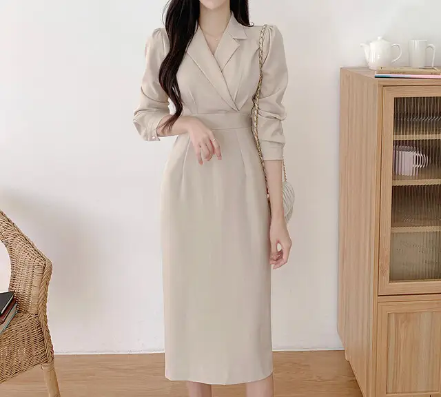 프렌치 레트로 V넥 벨트 리본 수술 원피스 상세 이미지 8