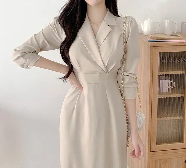 프렌치 레트로 V넥 벨트 리본 수술 원피스 상세 이미지 10