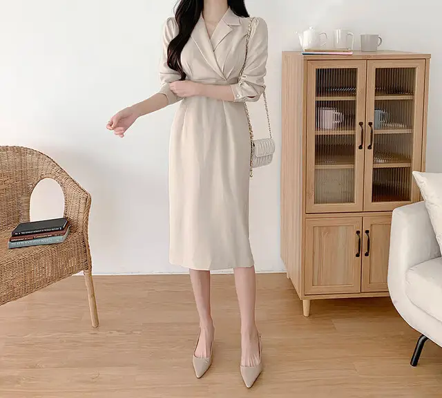 프렌치 레트로 V넥 벨트 리본 수술 원피스 상세 이미지 11