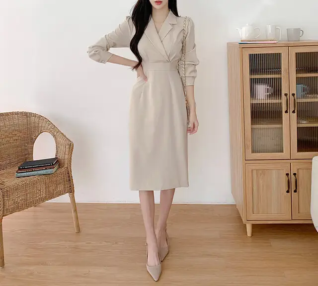 프렌치 레트로 V넥 벨트 리본 수술 원피스 상세 이미지 13