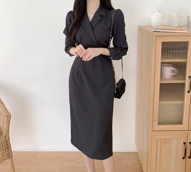 프렌치 레트로 V넥 벨트 리본 수술 원피스 상세 이미지 15