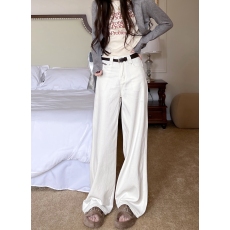 实拍实价#白色直筒牛仔长裤女设计感小个子高腰窄版阔腿拖地裤子