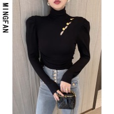 批发秋冬季磨毛保暖高级感女装半高领打底<b class='q'>衫</b>黑色<b class='q'>t</b><b class='q'>血</b>针织内搭洋气上衣