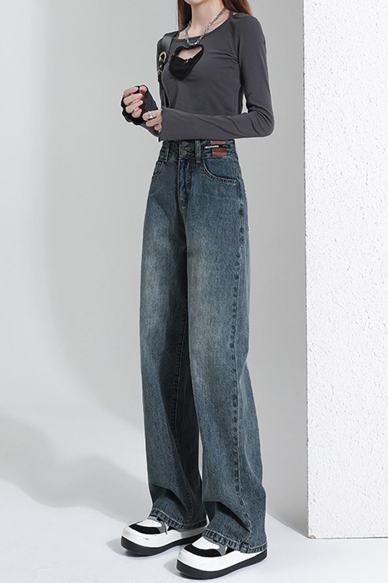 American high street straight jeans for women in spring and autumn 2023 new item, short tall waist wide leg casual pants_voghion.com