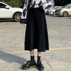 批发实拍纯色中长款针织半身裙女<b class='q'>秋</b>冬高腰显瘦a字冬裙子气质百搭外贸