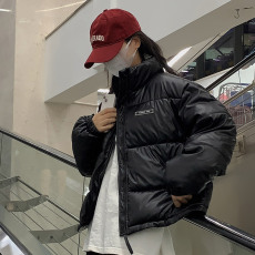 实拍PU皮棉服女冬季短款2023新款学生宽松面包服原宿风情侣外套