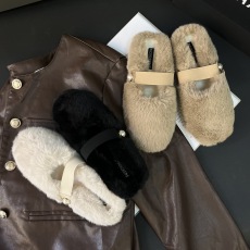 批发2023秋<b class='q'>冬</b>新款网红厚底水貂毛毛后空单鞋女外穿半拖鞋平底包头凉鞋