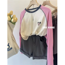 批发（官图实价）特大码纯棉300斤插肩袖撞色<b class='q'>米奇</b>2023秋季长袖上衣