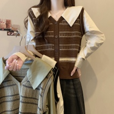 批发实拍~胖MM大码假两件衬衣拼接打底<b class='q'>针织</b>衫遮肉显瘦长袖<b class='q'>上衣</b>