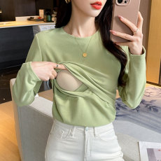 批发实拍现货 秋冬加厚保暖哺乳磨毛T恤产后月子亲肤显瘦喂奶打底上衣