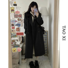 批发黑色毛呢外套女中长款2026<b class='q'>秋</b>冬新款学生韩版宽松显瘦加厚呢子大衣