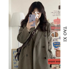 批发黑色毛呢外套女中长款2026<b class='q'>秋</b>冬新款学生韩版宽松显瘦加厚呢子大衣