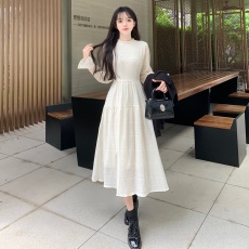 2023秋季新款韩版大码女装莫妮莱茵气质长袖上衣连衣裙套装两件套