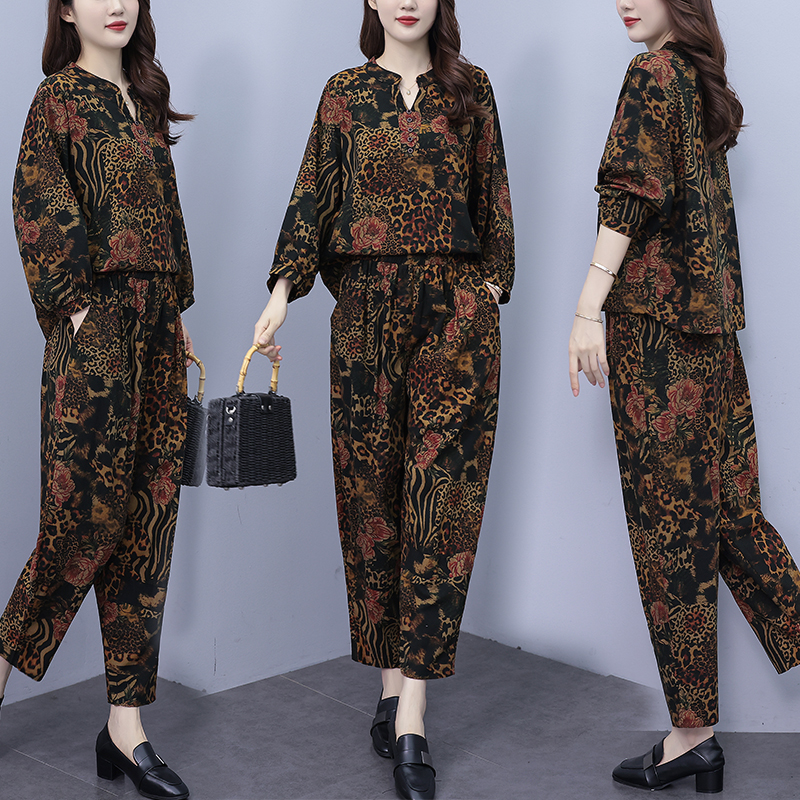 PF15623#新款时尚宽松型套装印花气质两件套女裝貨源服裝批發