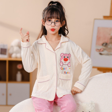 批发果子狸 <b class='q'>春</b>秋季儿童睡衣女童装长袖6535棉翻领开衫家居服套装
