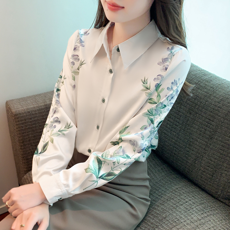 PF20084# 她值得你偏爱！真丝高阶定位印花衬衫女长袖2024新款时尚气质上衣女裝貨源服裝批發