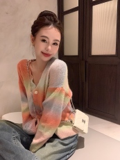 实拍实价 美式复古多巴胺扎染V领针织开衫女秋冬宽松毛衣外套女