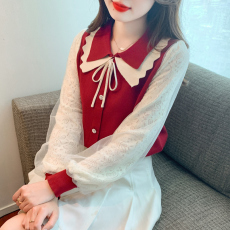 实拍2023法式娃娃领针织衫女秋冬季新款高级感毛衣打底长袖上衣女