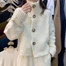 批发韩版针织重麻花短款chic气质半高领长袖毛衣百搭显腿长秋冬新款潮