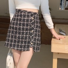 批发韩系春季小香风毛呢格子裙子<b class='q'>短裙</b>A字裙<b class='q'>半身裙</b>女