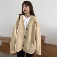 批发秋装新款韩国ins慵懒风大板型大码针织开衫加厚宽松v领毛衣外套女