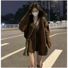 批发秋装新款韩国ins慵懒风大板型大码针织开衫加厚宽松v领毛衣外套女