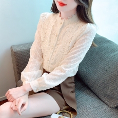 批发雪纺衬衫女长袖设计感小众2026春装新款蕾丝上衣法式别致漂亮小衫