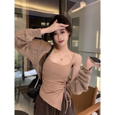 批发实拍实价~纯欲风辣妹性感不规则抽绳背心吊带小众设计感针织外套