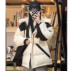 短款羽绒服女2023年新款情侣面包服黑白工装冬季加厚棉服外套