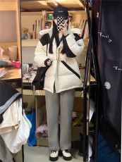 短款羽绒服女2023年新款情侣面包服黑白工装冬季加厚棉服外套