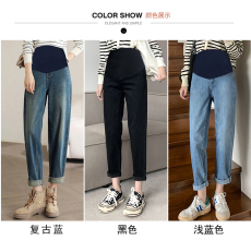 现货三色M-3XL新款高弹力春秋孕妇牛仔裤托腹外穿宽松老爹裤垮裤