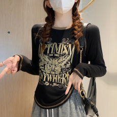 批发2026年秋季新款长袖<b class='q'>T</b><b class='q'>恤</b><b class='q'>女</b>内搭打底衫设计感美式印花休闲洋气上衣