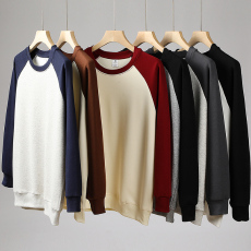 批发纯棉基地320克插肩袖纯色春秋纯棉男女款光板卫衣可二开