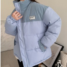 实拍灯芯绒拼接棉服女冬季2023新款情侣oversize复古加厚短款外套