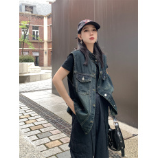 批发实拍复古港风牛仔马甲外套女2025早秋新款洋气宽松无袖坎肩马夹