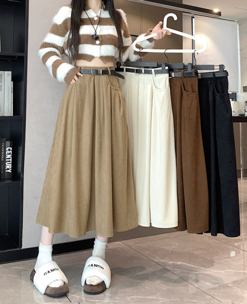 RM23580#新款灯芯绒半身裙显瘦韩版配皮带