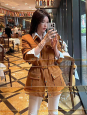 奢华大气 韩国Chic棉服 夹棉厚款中长款麂皮绒夹克 韩版棉衣外套