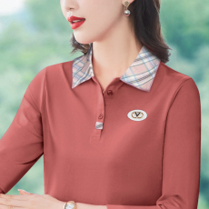 批发长袖t恤女纯棉有翻领2026新款中年妈妈小衫打底衫<b class='q'>中老年</b>带领上衣