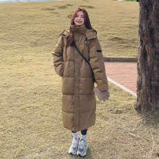 蓝海奕诺韩版直筒长款羽绒服女宽松保暖90白鸭绒连帽过膝冬装外套