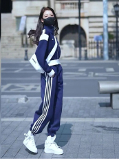 时尚运动套装2023女春秋季新款拼色外套束脚裤两件套